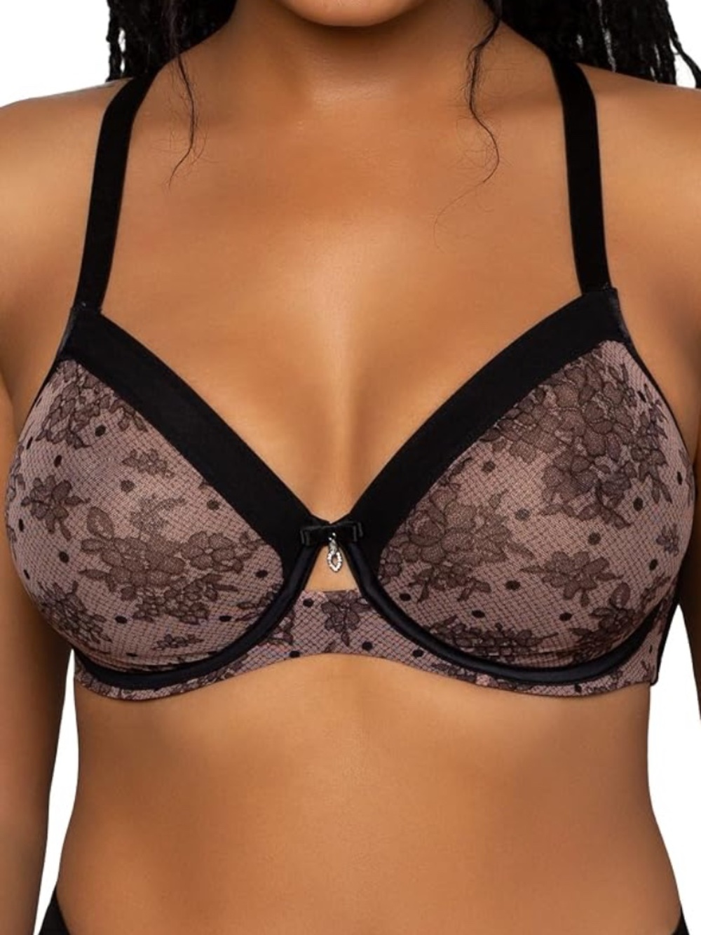 Sheer Mesh Bra Curvy Couture Chantilly Black Beige Underwire Full Coverage 36G